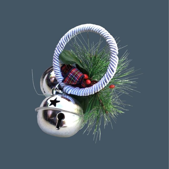 5" GALVANIZED BELLS W/COUNTRY CHECK BOW SINGLE ORNAMENT - Picture 3 of 6